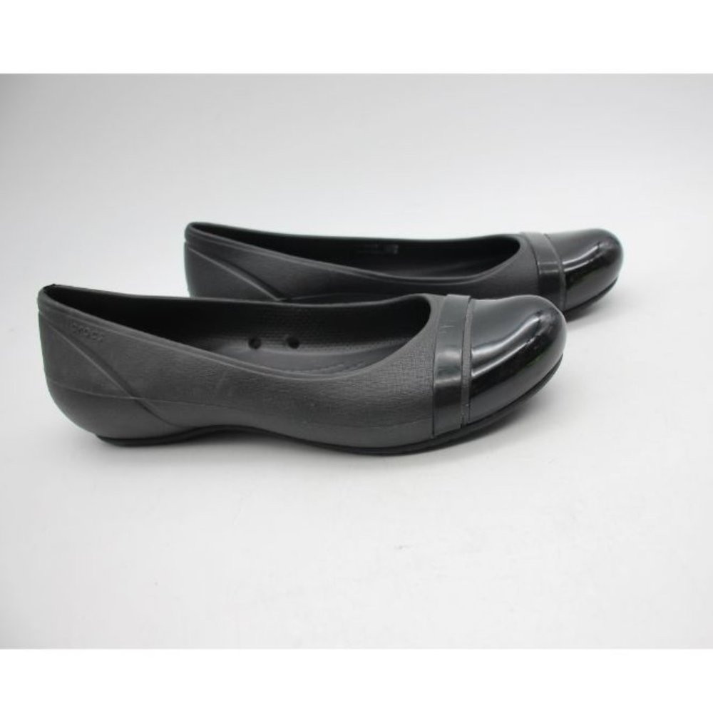 Crocs Flats Women's Size 7 Black Patent Shiny Cap Toe Ballet Slip On Shoes 12300